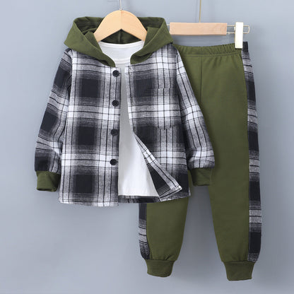 Long Sleeve Plaid Contrast Color Hoodie Two-piece Set