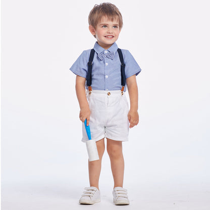 Summer Korean Style Boy's Short-sleeved Shirt Suspender Pants Suit