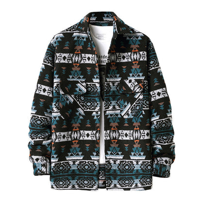 New Men's Ethnic Style Woolen Plaid Shirt Jacket