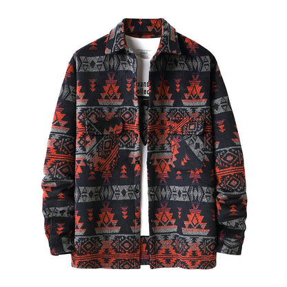 New Men's Ethnic Style Woolen Plaid Shirt Jacket