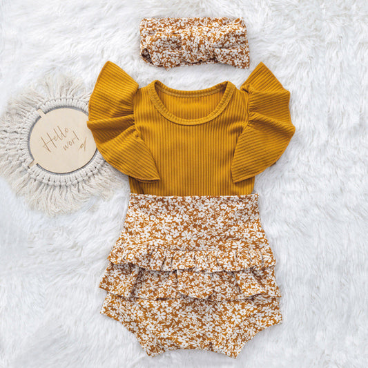 Summer Baby Girl Flounced Sleeve Triangle Rompers Suit