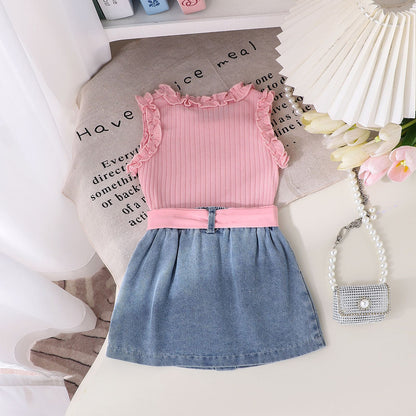 Summer Denim Skirt Belt Three-piece Set