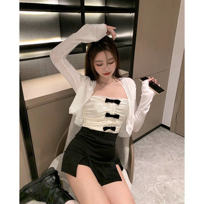 Suspender Vest Women''s Summer Design Short French Sexy Hot Girl Bow Lace Top