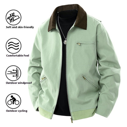 Spring And Autumn Contrast Color Lapels Workwear Jacket