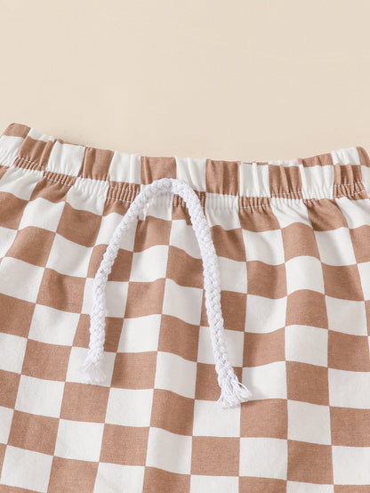 Summer Boys' And Kids' Popular Short Top Plaid Shorts Two-piece Set