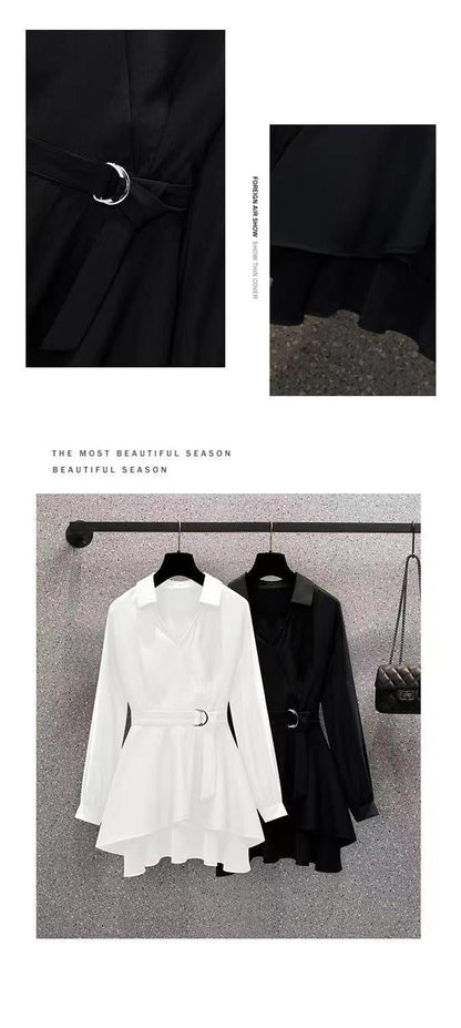 Large Size Women's Clothing Fashionable Fitted Waist Figure Flattering Shirt