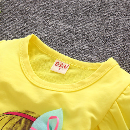 Autumn Round Neck Infant Lotus Leaf Shoulder Long Sleeve Toddler Stitching Skirt Pants Set