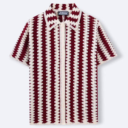 Vintage Stripe Knitwear Crocheted Short-sleeved Hollow Shirt