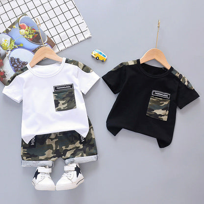 Summer New Boys' Western Style Camouflage Short Sleeve Suit