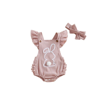 Children's Rabbit Embroidered Flounced Sleeve Romper