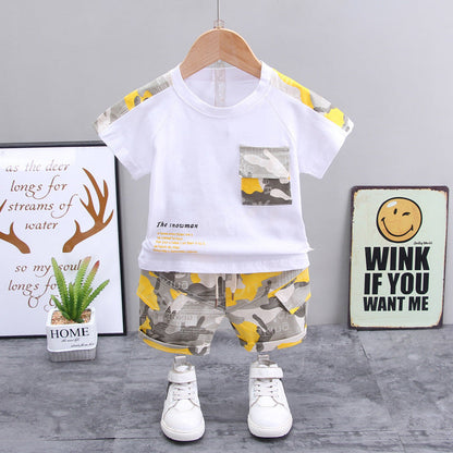 Summer New Boys' Western Style Camouflage Short Sleeve Suit