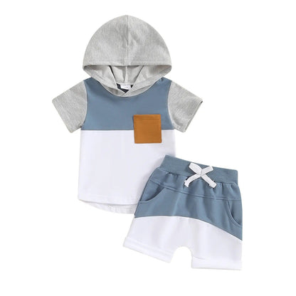 Boys And Girls Color-block Crew Neck Hooded Suits