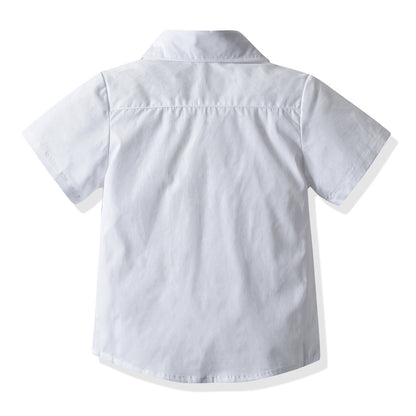 Boys' White Short-sleeved Shirt Suspender Shorts