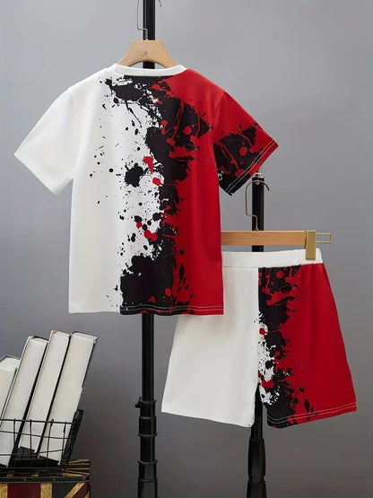 Boys' Casual Short Sleeve T-shirt Top Shorts Two-piece Set