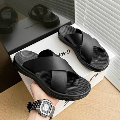 Leather Cross Plus Size Beach Casual Slippers Men