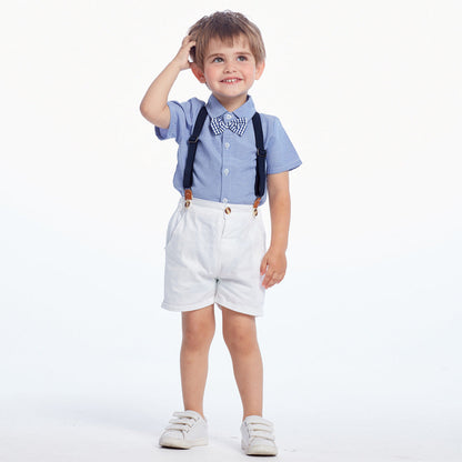 Summer Korean Style Boy's Short-sleeved Shirt Suspender Pants Suit
