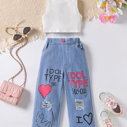 New Girls' Solid Color Sleeveless Vest Letters