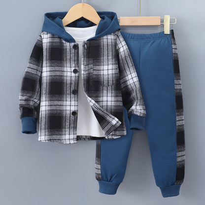 Long Sleeve Plaid Contrast Color Hoodie Two-piece Set