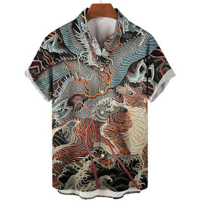 Men's Casual Slim Beach 3D Printed Short Sleeve Shirt