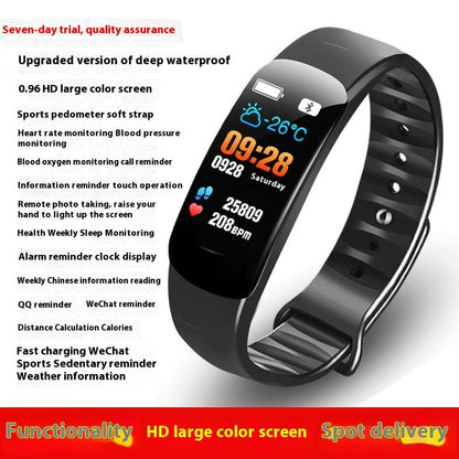 C1 Blood Pressure Heart Rate Waterproof Color Screen Bluetooth Pedometer Sports Watch