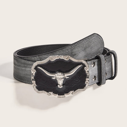 Retro Domineering Epoxy Cattle Head Buckle Women's Casual Men's Jeans Strap Personality Belt