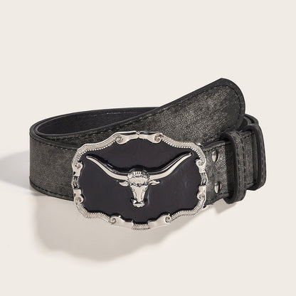 Retro Domineering Epoxy Cattle Head Buckle Women's Casual Men's Jeans Strap Personality Belt