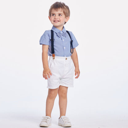 Summer Korean Style Boy's Short-sleeved Shirt Suspender Pants Suit