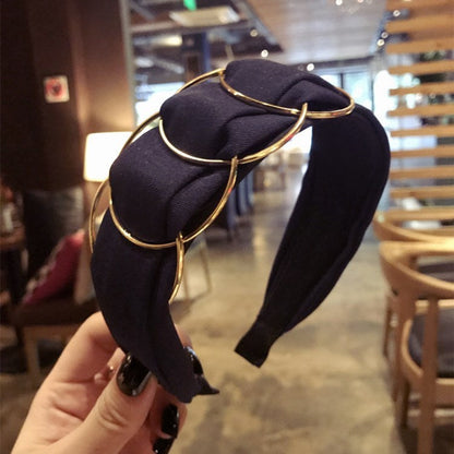Hair Accessories Headband Women Fashion Golden Ring Cross Stitching Fabric Wide Side