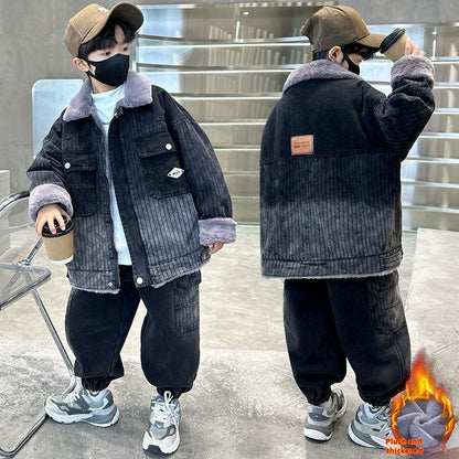 Autumn And Winter Boys Thickened Two-piece Suit