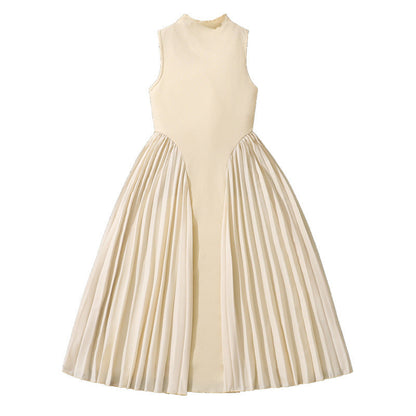 Girls' Stand Collar Elegant Pleated Stitching Sleeveless Formal Dress