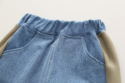 Baby Clothes Autumn New Handsome Boys' Patchwork Contrast Color Jacket Two-piece Set 0-5 Years Old Men's Treasure Set