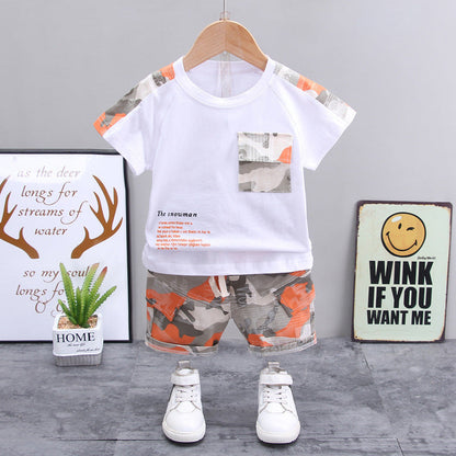 Summer New Boys' Western Style Camouflage Short Sleeve Suit