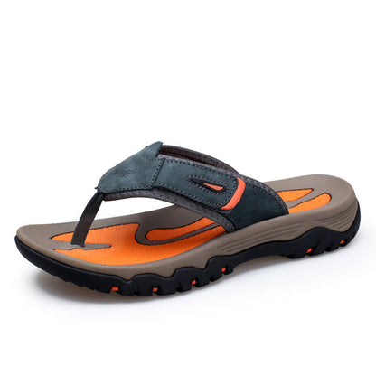 Large Dock Layer Cowhide Men's Flip-flops