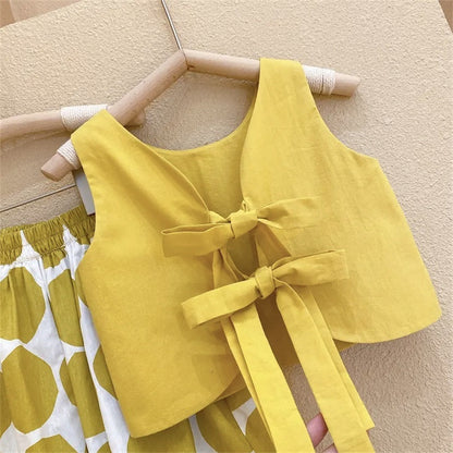 Western Style Backless Thin Pullover Girls' Vest Top Polka Dot Bloomers Two-piece Set