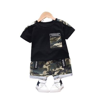 Summer New Boys' Western Style Camouflage Short Sleeve Suit
