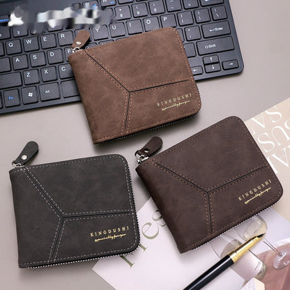 Matte Stitching Men's Short Wallet Multiple Card Slots