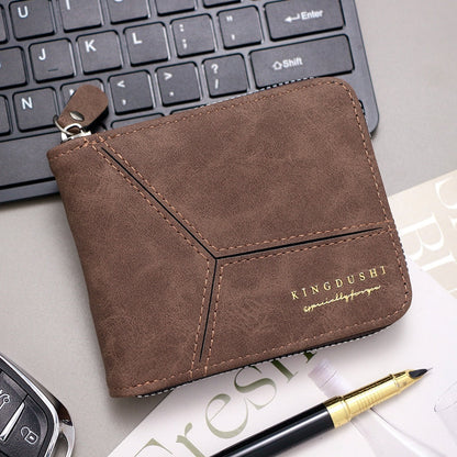 Matte Stitching Men's Short Wallet Multiple Card Slots