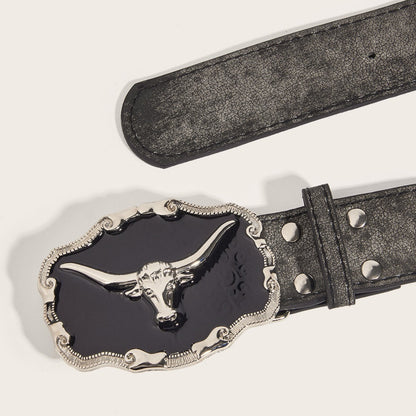 Retro Domineering Epoxy Cattle Head Buckle Women's Casual Men's Jeans Strap Personality Belt