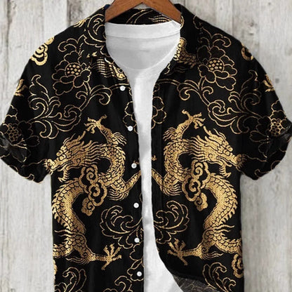 Men's Versatile Casual Loose Button Printed Shirt