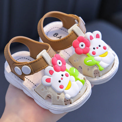 Children's Sandals Cartoon Toddler Closed Toe Hole Shoes Boys Baby Indoor Non-slip Soft Bottom