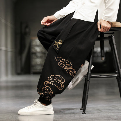 New Chinese Style Men's Trousers Printed Loose Wide-leg Trousers Plus Size
