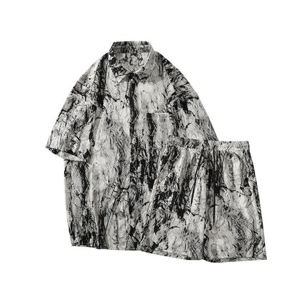 Printed Shirt Men's Beach Suit Summer Seaside Vacation Ice Silk Beach Pants Short Sleeve Men