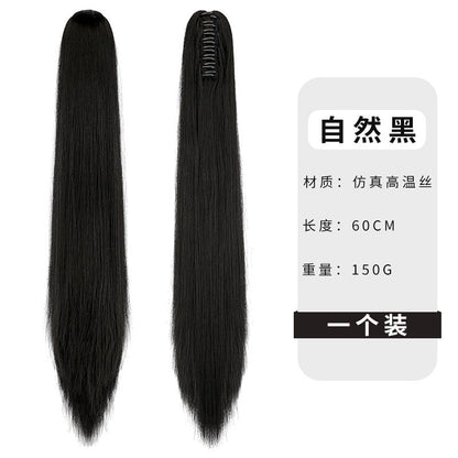 Wigs for women long straight hair clip ponytail natural realistic claw clip synthetic fiber wig ponytail manufacturers