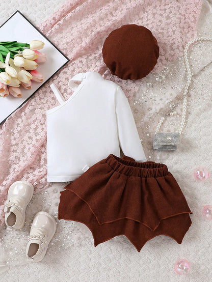 Retro design children's A-line skirt girls skirt three-piece set cross-border children's clothing autumn and winter baby girl skirt suit