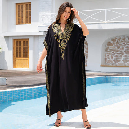 Rayon Embroidered Beach Sun Protection Clothing Dress Women