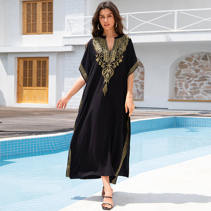 Rayon Embroidered Beach Sun Protection Clothing Dress Women