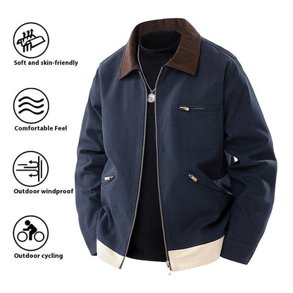 Spring And Autumn Contrast Color Lapels Workwear Jacket