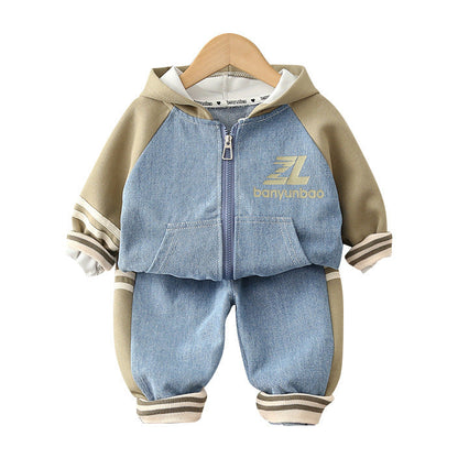 Baby Clothes Autumn New Handsome Boys' Patchwork Contrast Color Jacket Two-piece Set 0-5 Years Old Men's Treasure Set