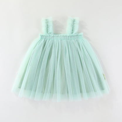 Girls Spaghetti Straps Chest Wrap Flower Embroidery Mesh Dress