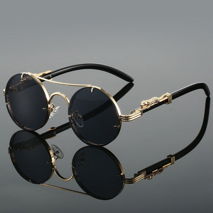 Retro Double Beam Leopard Head Sunglasses